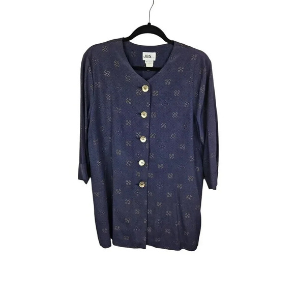 Vintage‎ J.B.S. Ltd Blue Patterned 3/4 Sleeve Tunic Button Front Womens Size 14P - Picture 11 of 11
